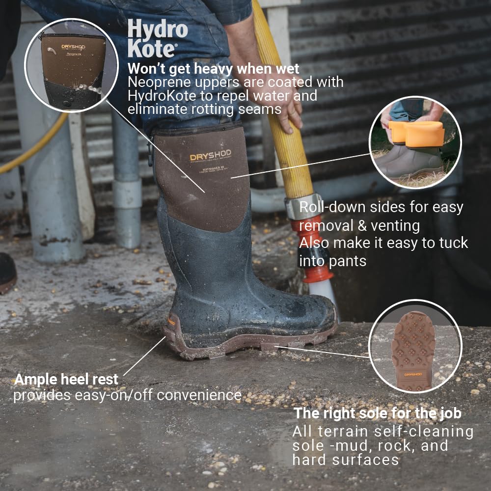 Dryshod Mens Haymaker Hi Rubber Farm Boots |Rubber | Waterproof | Brown |Size 10