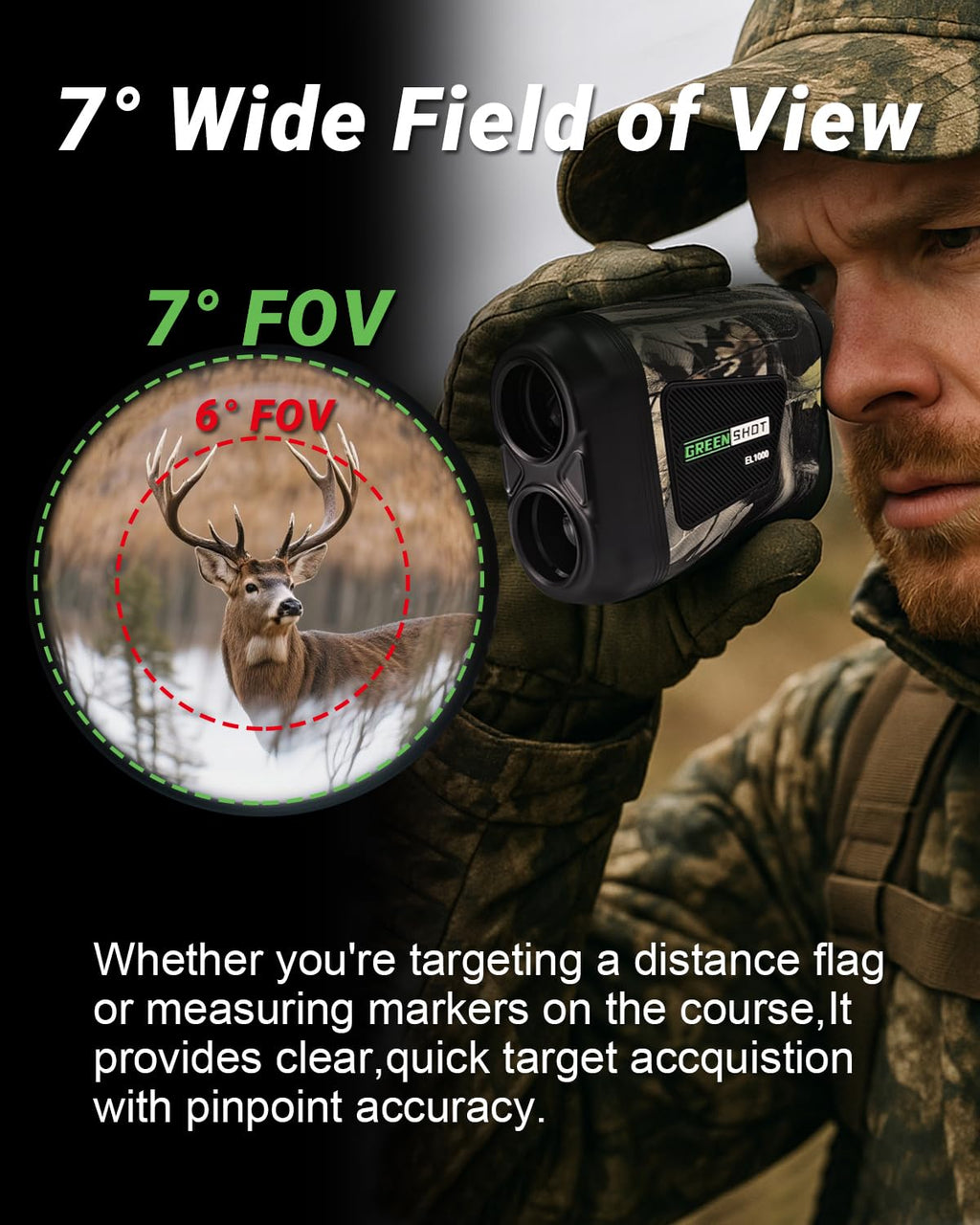 GREEN SHOT Range Finder for Hunting - 1200 Yards Golf Rangefinder with Slope Switch, Flag Lock, Speed Mode, Waterproof Rechargeable Hunting Range Finder, Ideal for Archery, Golf, Bow Hunter