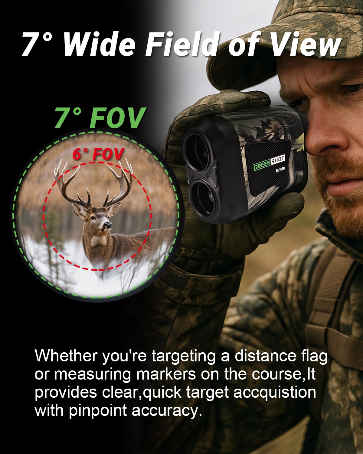 GREEN SHOT Range Finder for Hunting - 1200 Yards Golf Rangefinder with Slope Switch, Flag Lock, Speed Mode, Waterproof Rechargeable Hunting Range Finder, Ideal for Archery, Golf, Bow Hunter