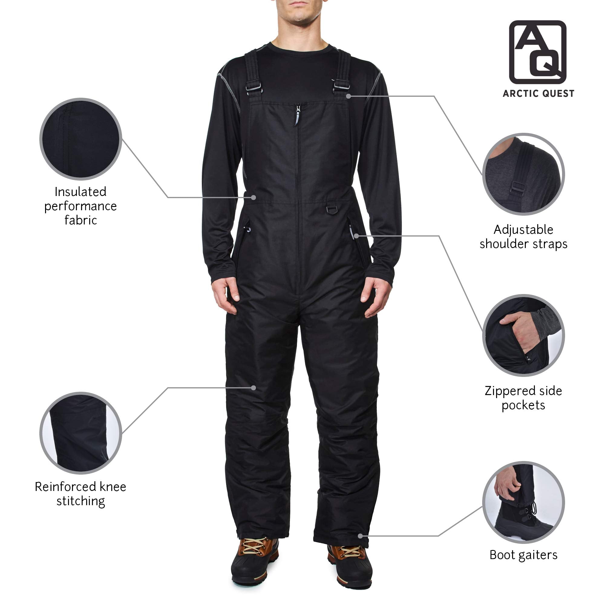 Arctic Quest Mens Insulated Snow and Ski Bib Overalls Snow Pants Snowboard Mens Overalls for Fishing, Hunting, Snowmobiling, Black Grey Camo, Medium