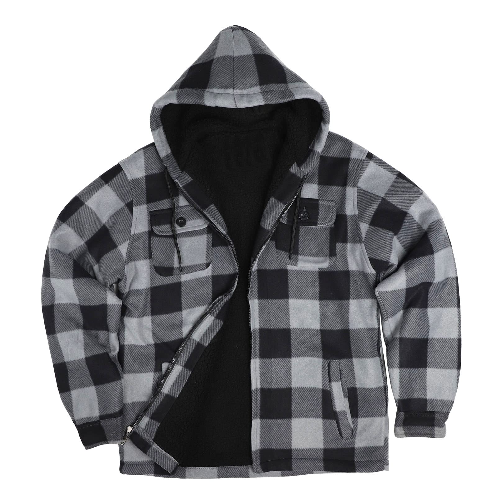 Gary Com Heavy Thick Flannel Plaid Jacket Sherpa Fleece Lined Hoodies for Men Zip Up Winter Warm Coat Buffalo Zipper Sweatshirt