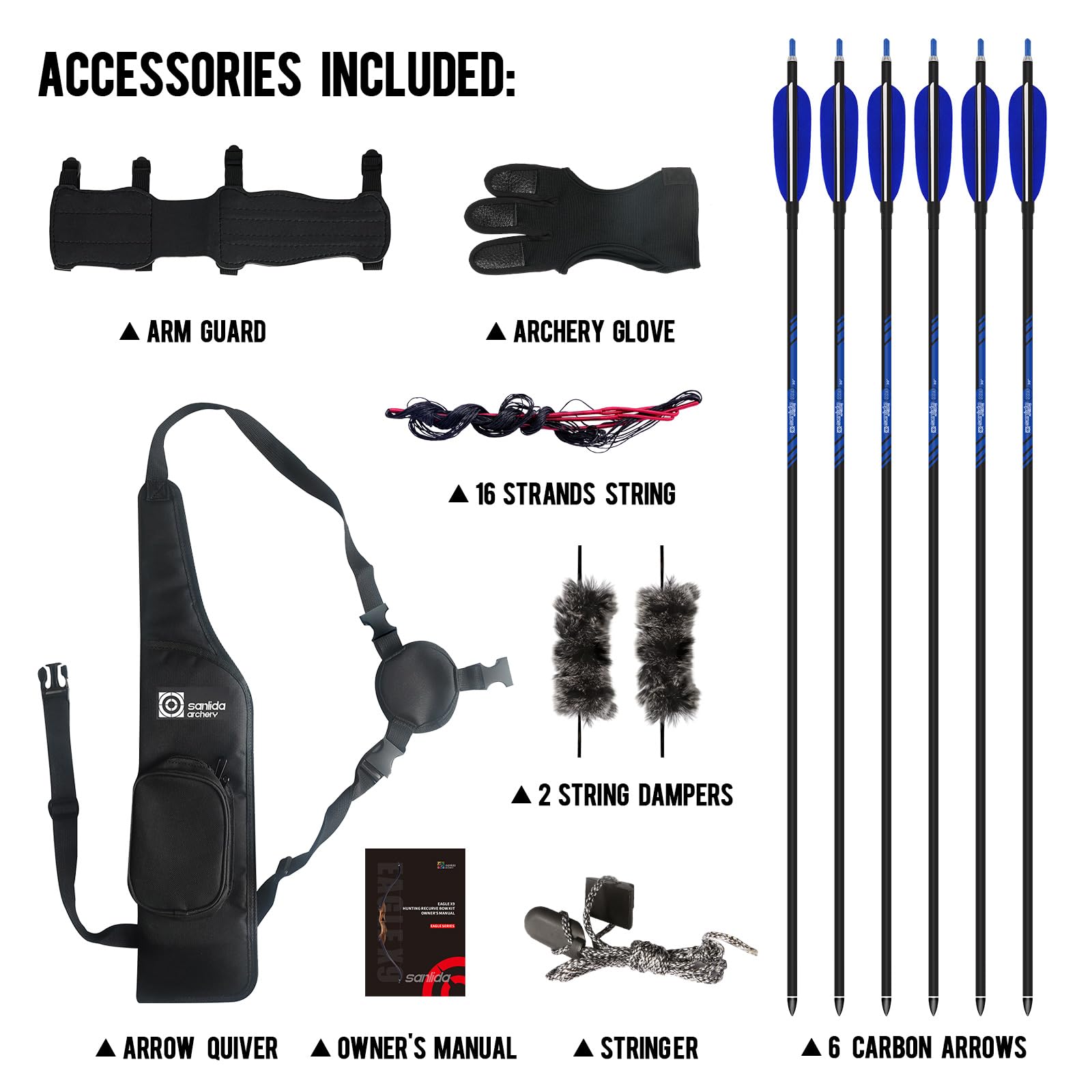 Sanlida Eagle X9 New 58” RTH Standard Hunting Recurve Bow and Arrow Set for Adults and Hunters, Wooden Takedown Recurve Bows Package for Outdoor, Hunting and Practice (50 Lbs, Right Hand)