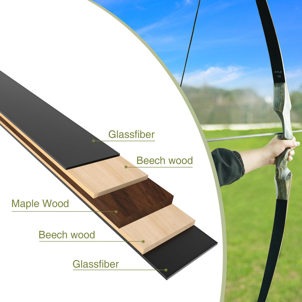 Black Hunter Takedown Longbow, GLURAK 60" Wooden Archery Bow Hunting Bow - Right Hand Bow for Beginner Training Practice, 60lb