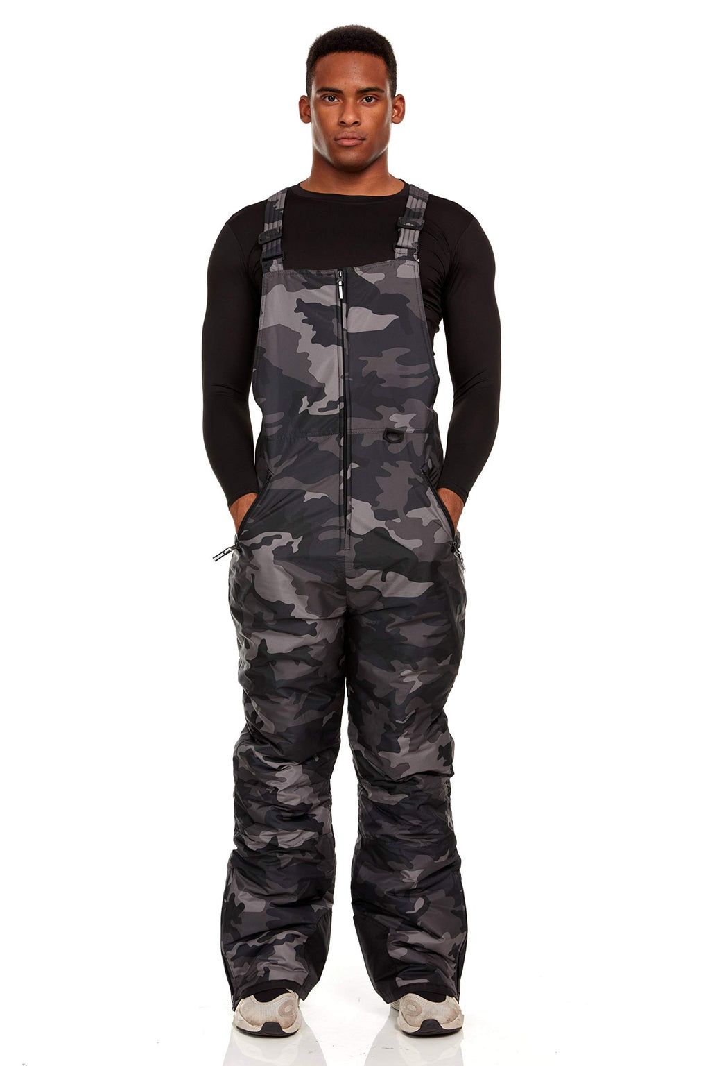 Arctic Quest Mens Insulated Snow and Ski Bib Overalls Snow Pants Snowboard Mens Overalls for Fishing, Hunting, Snowmobiling, Black Grey Camo, Medium