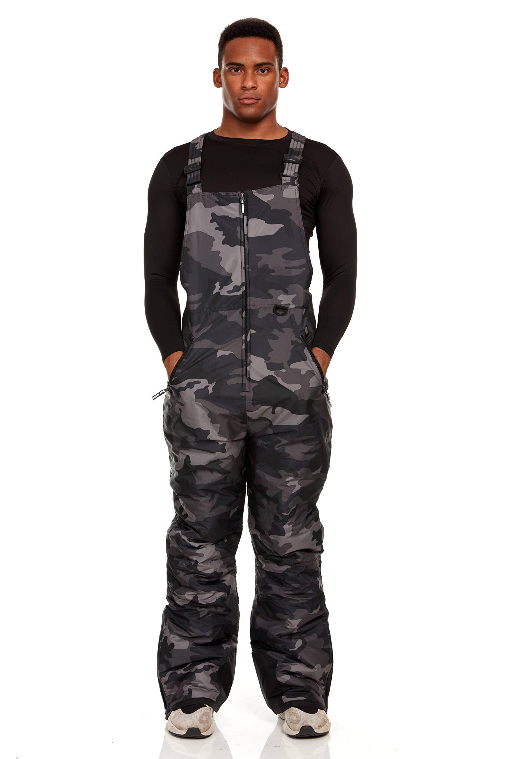 Arctic Quest Mens Insulated Snow and Ski Bib Overalls Snow Pants Snowboard Mens Overalls for Fishing, Hunting, Snowmobiling, Black Grey Camo, Medium