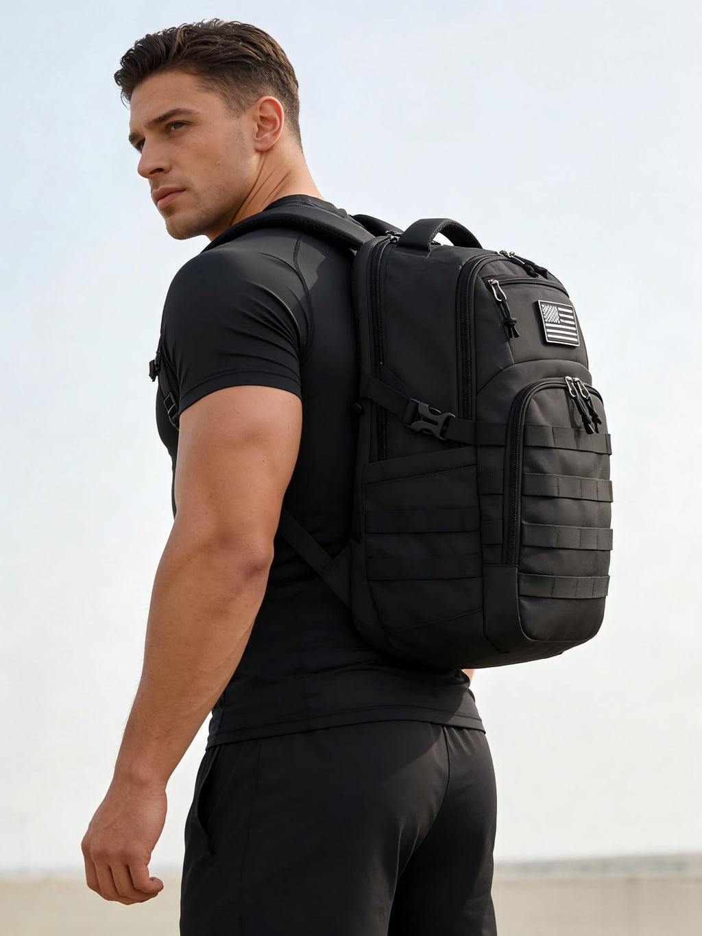 Wotony Military tactical backpack, backpack for men black small tactical assault bag (Black, 18.5 inch)