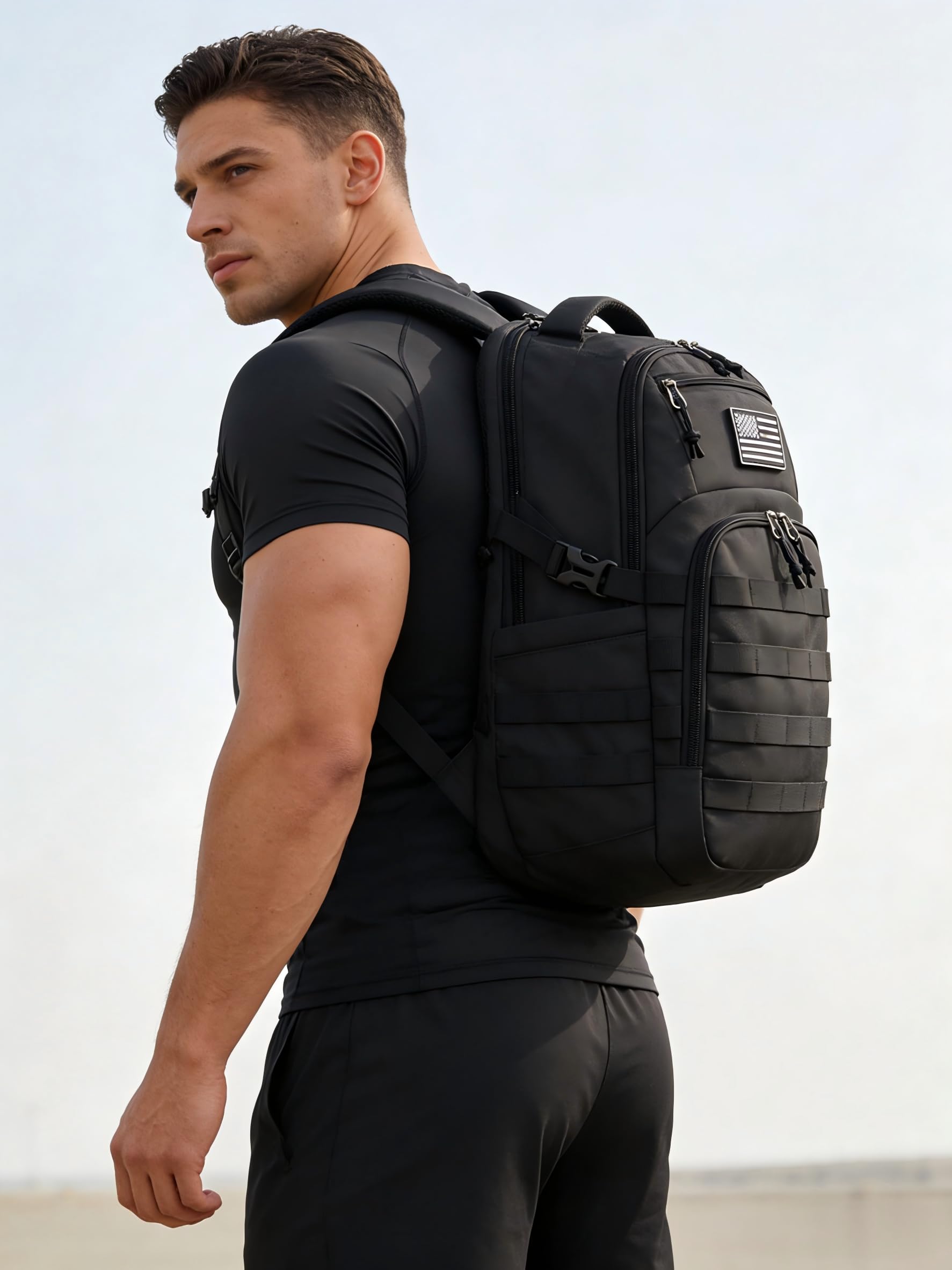 Wotony Military tactical backpack, backpack for men black small tactical assault bag (Black, 18.5 inch)
