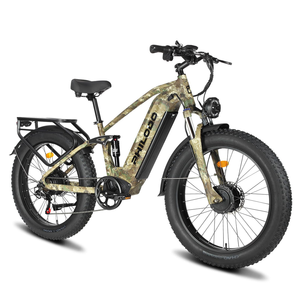 PHILODO 5000w Dual Motor E-Bike 60V Electric Bike for Adults,45 MiIe P-Hour Full Suspension Hydraulic Disc Brakes EBike,26/24x4 Fat Tires Mountain Bikes for All Terrain Snow/Sand