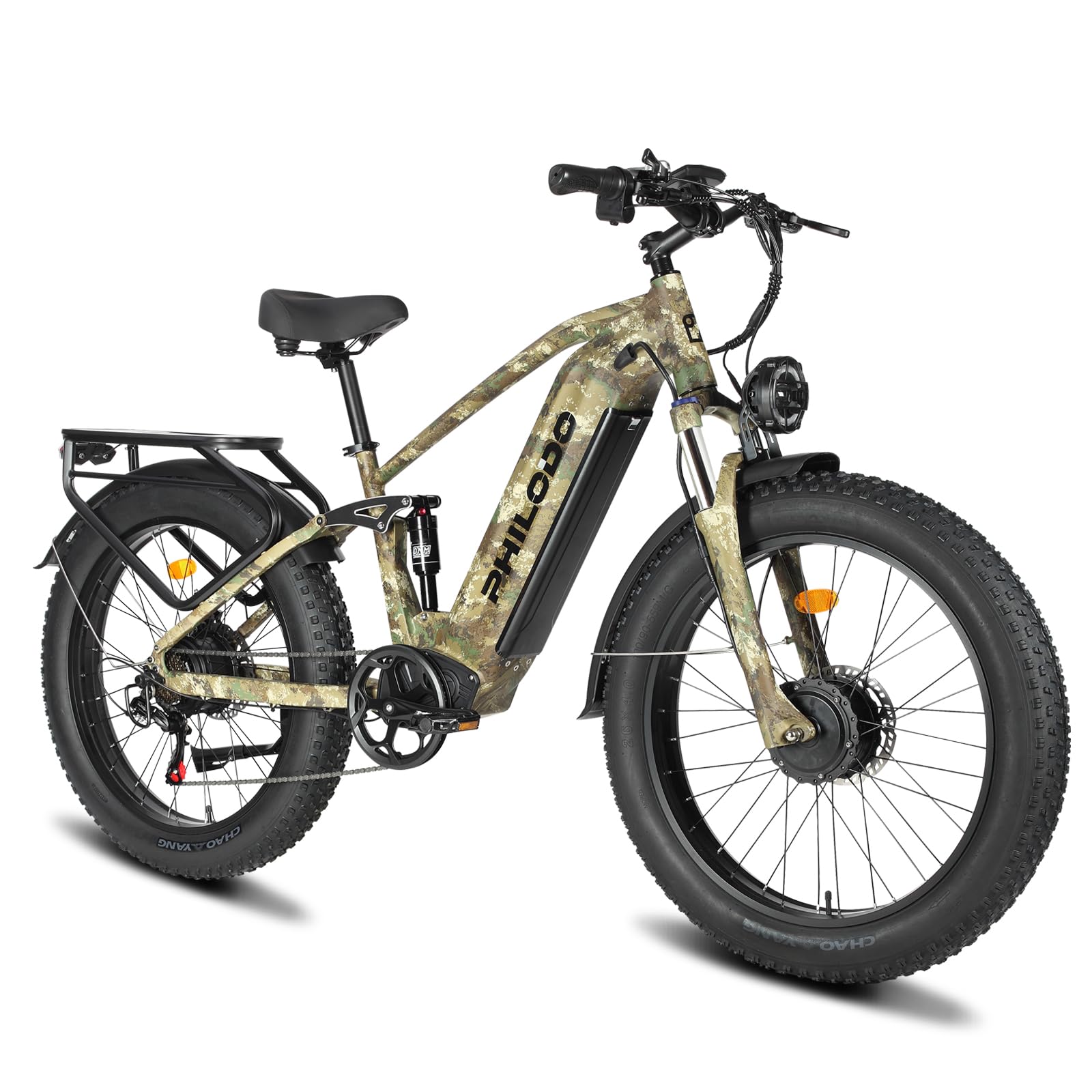 PHILODO 5000w Dual Motor E-Bike 60V Electric Bike for Adults,45 MiIe P-Hour Full Suspension Hydraulic Disc Brakes EBike,26/24x4 Fat Tires Mountain Bikes for All Terrain Snow/Sand