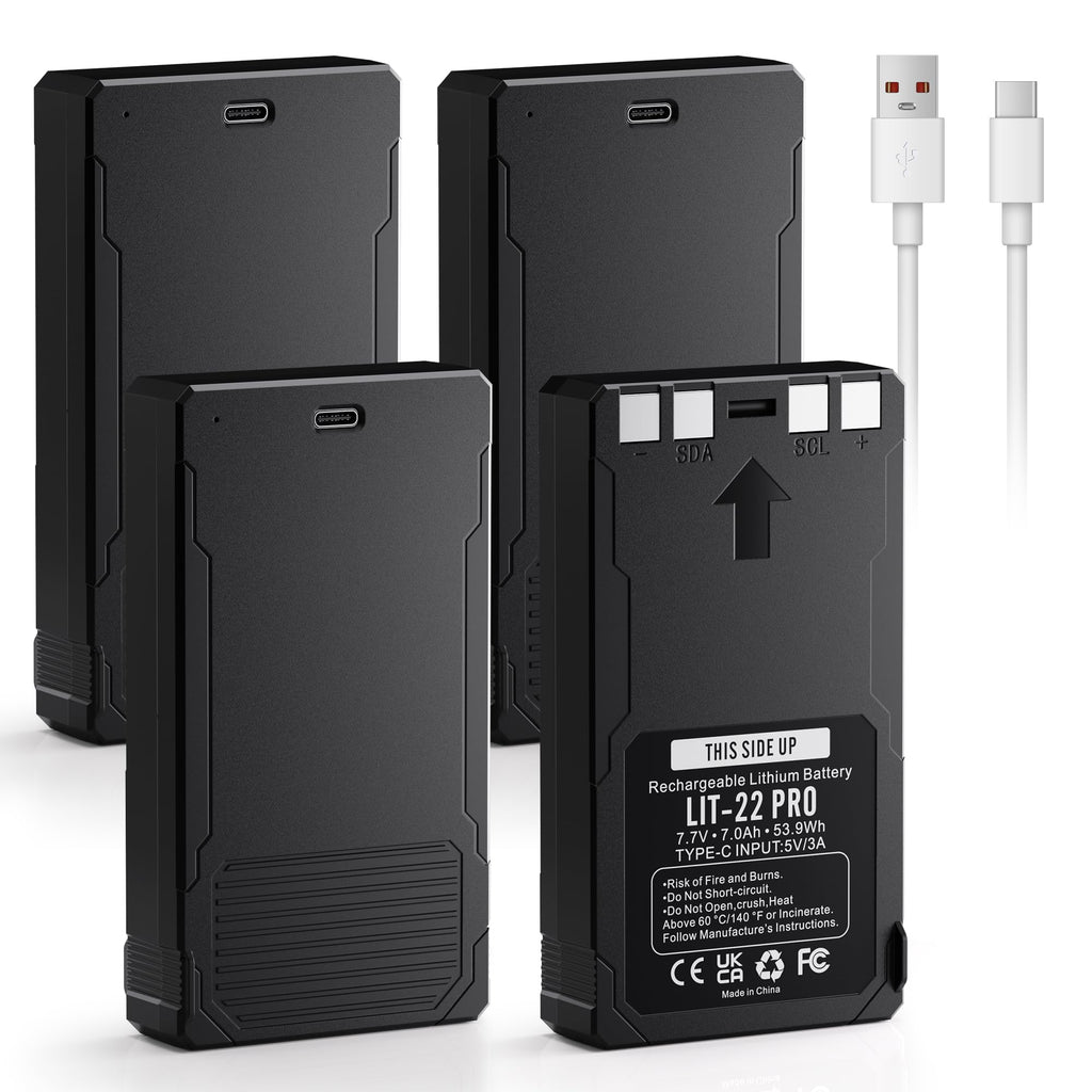 Fulpower 4-Pack 7000mAh LIT-22 Replacement Rechargeable Battery Compatible with Spypoint Trail Cameras Flex Plus, M, Dark, S-Dark, S, G-36 Series - Ultimate Power Bundle