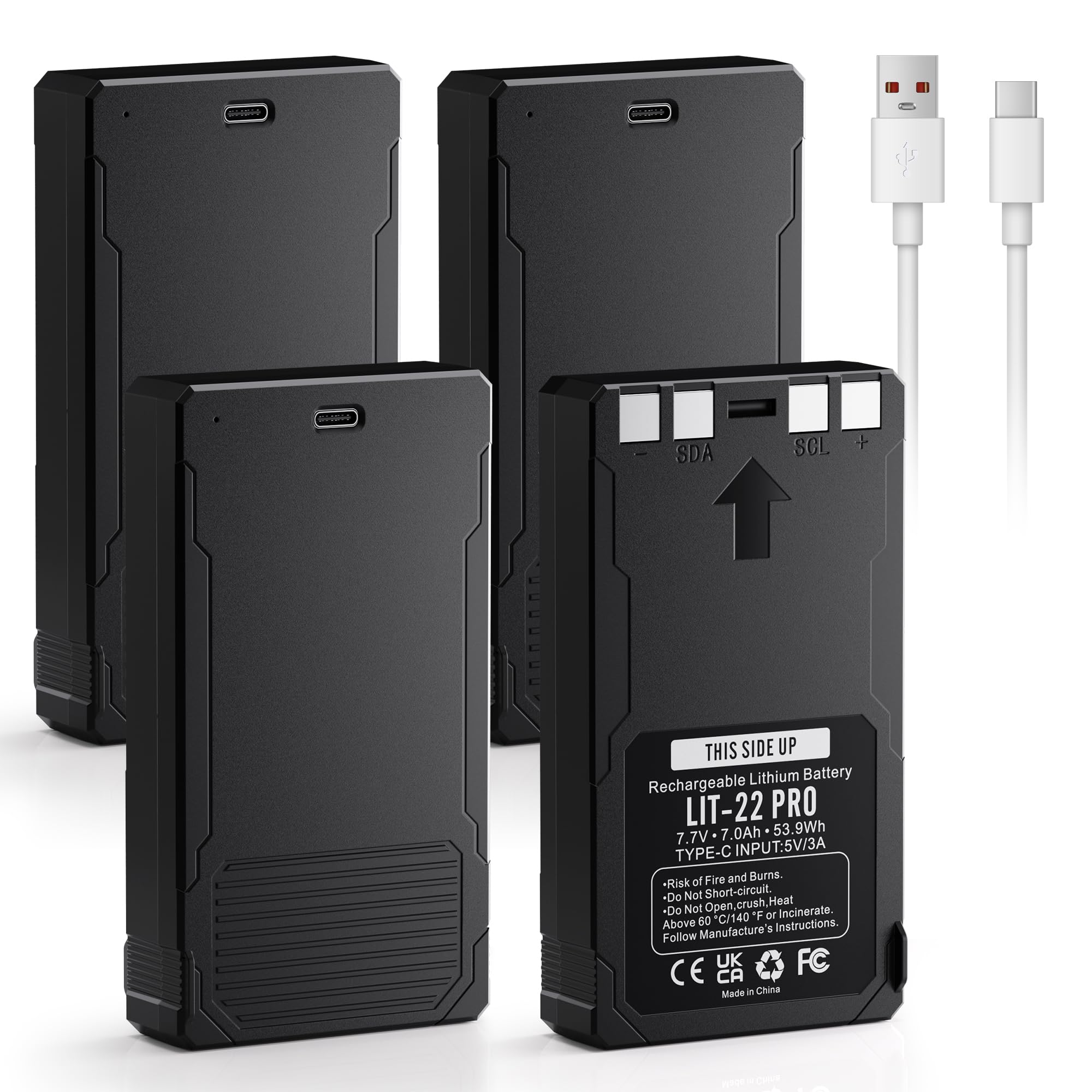Fulpower 4-Pack 7000mAh LIT-22 Replacement Rechargeable Battery Compatible with Spypoint Trail Cameras Flex Plus, M, Dark, S-Dark, S, G-36 Series - Ultimate Power Bundle