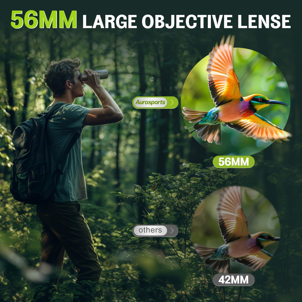 Aurosports 15x56 Binoculars for Adults High Powered - HD Large View Binoculars with Clear Low Light Vision - Lightweight Balance of Features Value Bird Watching Hunting Cruise Travel Gifts for Men