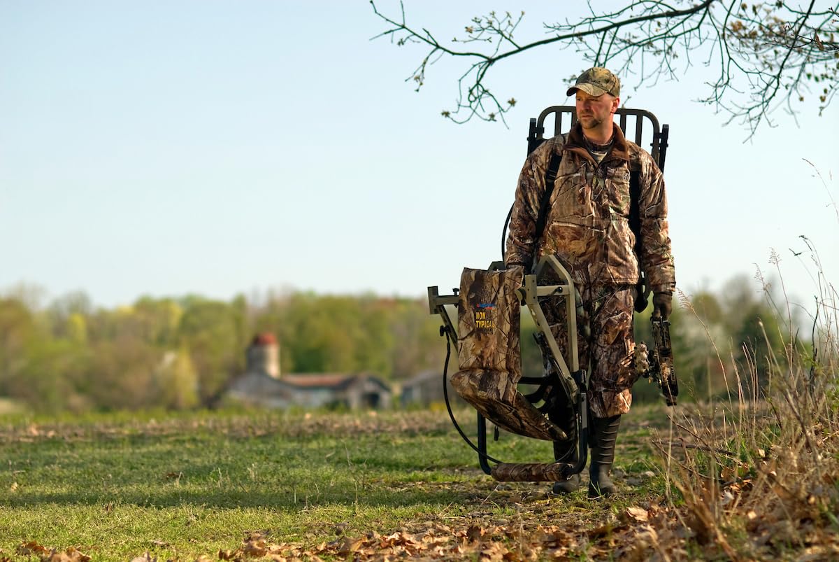 skiguard Universal Tree Stand Carrier, Lightweight Tree Stand Transport System Harness, Adjustable Treestand Carry Backpack Straps, Comfortable Padded Back Pack Straps, Fits Most Tree Stands