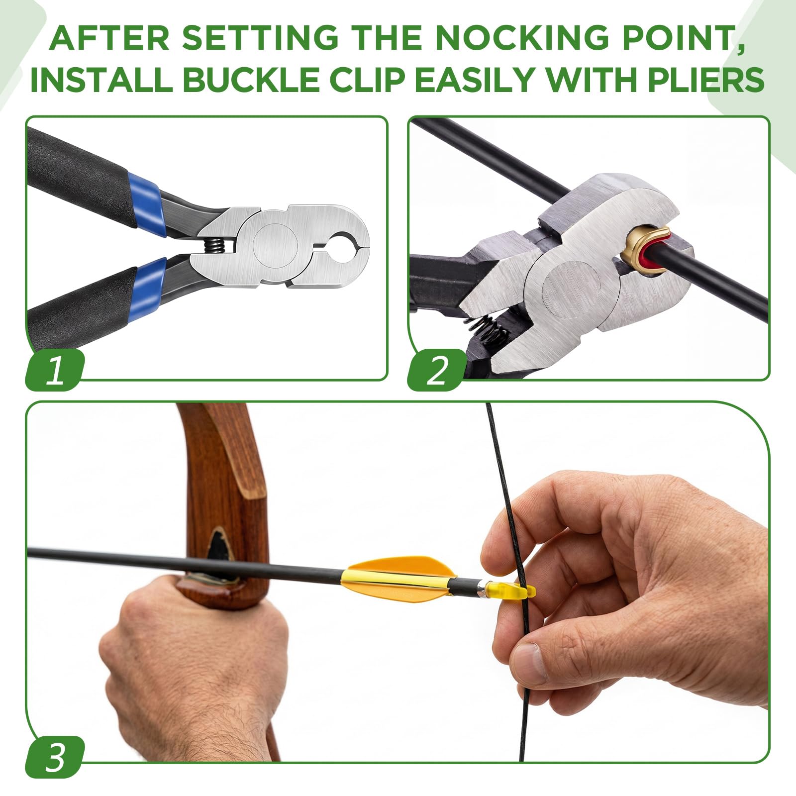 Zonon Bow String Nocking Points Pliers Strings Knock Set T Shape Bow Square Ruler Nocking Buckle Pliers Recurve Turning Kit Archery (Green)