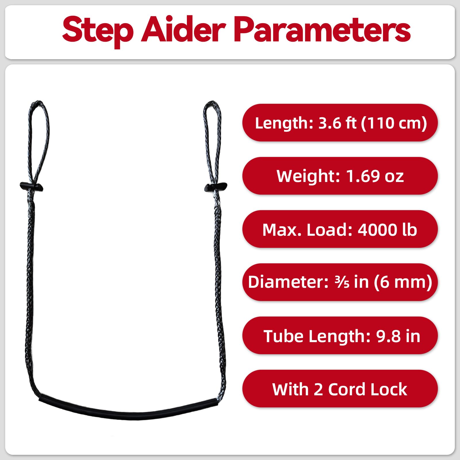 ZODIRISE Ultra-Strong Climbing Stick Aider for Hunting, 4000 lbs Capacity, UHMWPE Fiber (12-Strand Braid), Non-Slip Rubber Tread, 1.69oz Lightweight Rope Ladder Tree Stand Step