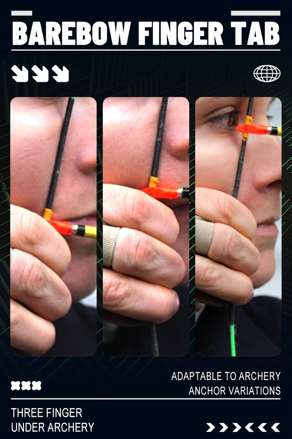 POEARCUS Barebow Finger Tab for Archery - Finger Tabs for 3 Finger Under Recurve Bow Archery, Premium Cowhide Face & Suede, Aluminum Guard with Arrows Nocks Adjustment System