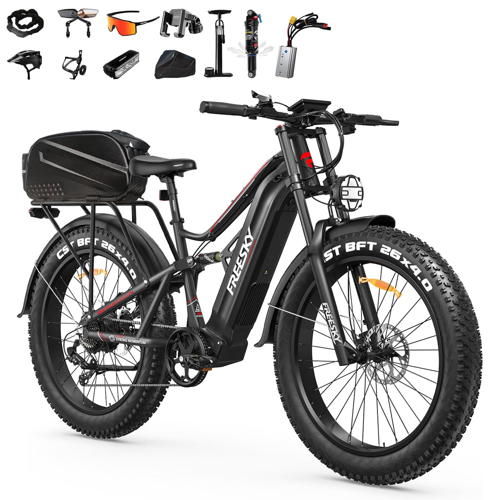 FREESKY 3500W BAFANG Motor Electric Bike for Adults, 48V 30Ah Removable Battery Ebike 120 Miles, 38+MPH, 26" Fat Tire Mountain E Bike, Full Suspension Bike, UL 2849 Certified by TÜV with Gift Package