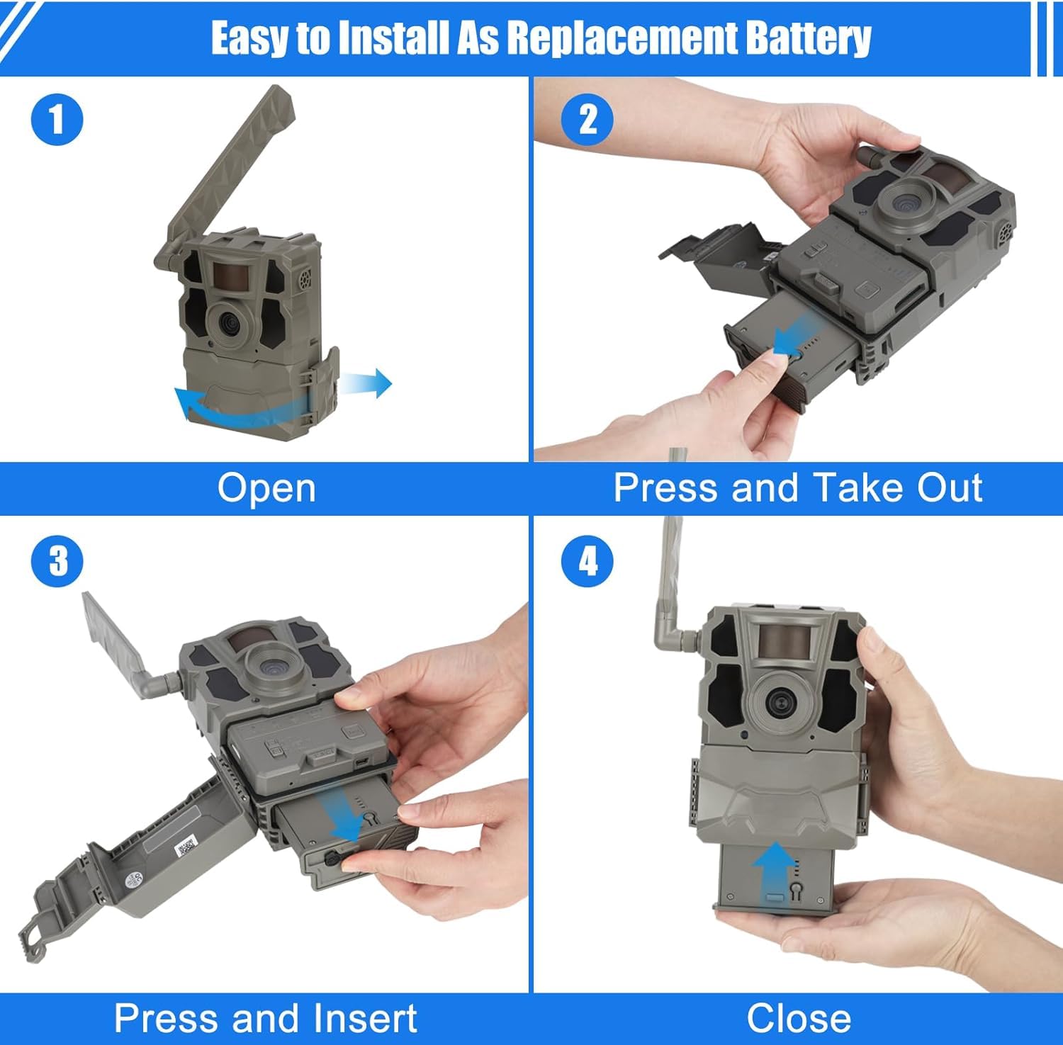 REACELL 4 Pack New Reveal Rechargeable Battery + Cartridge 4 Port Charger, Compatible with TACTACAM Reveal X Gen 3.0, Pro 3.0,X PRO, X 2.0, X, SK, XB Cellular Trail Camera