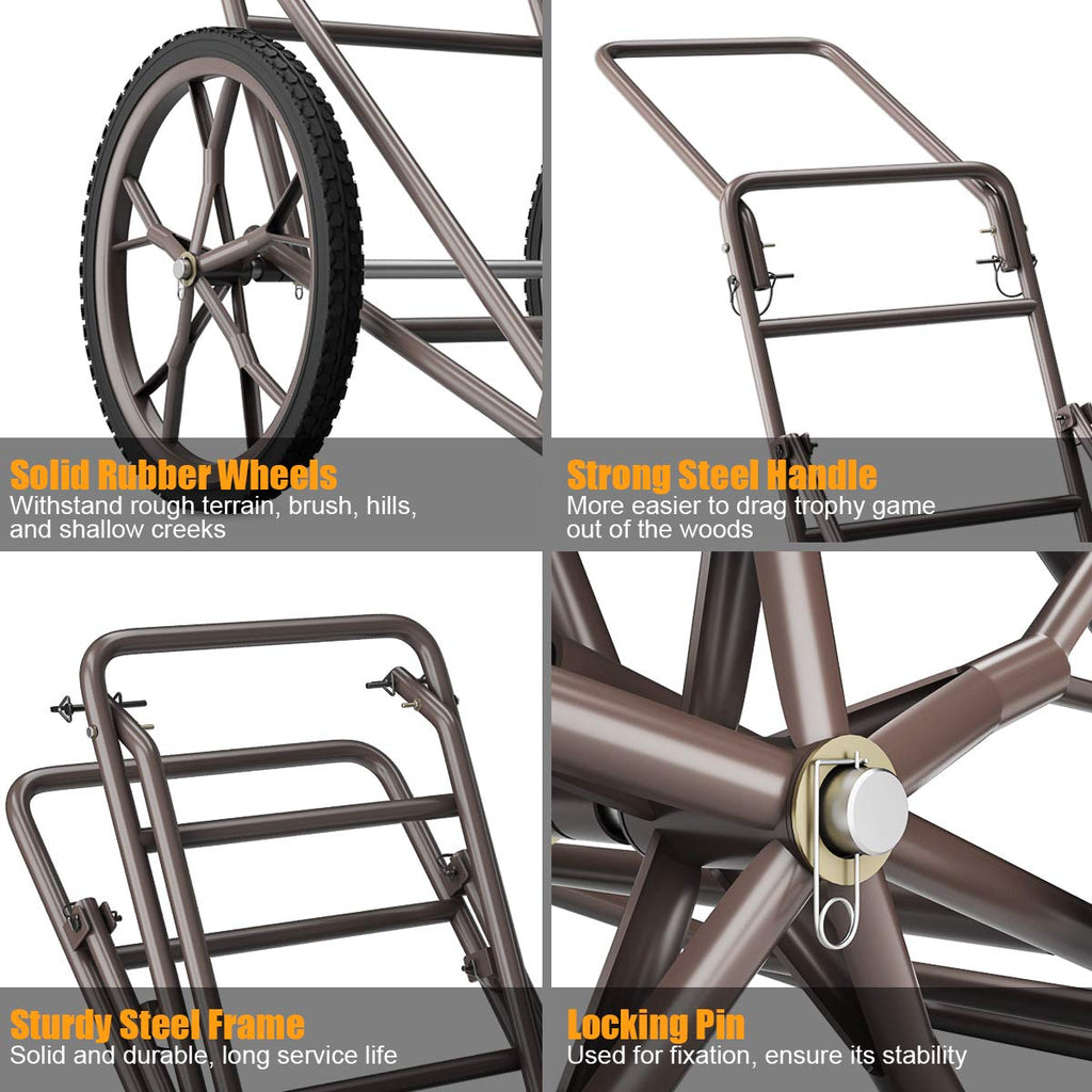 Goplus Folding Deer Cart, 500LBS Deer Hauler with Big Rubber Wheels, Heavy Duty Metal Hunting Game Cart for Animals, Firewood, Hiking, Fishing