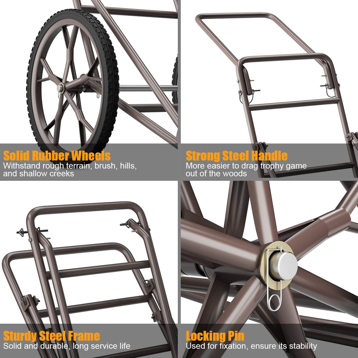 Goplus Folding Deer Cart, 500LBS Deer Hauler with Big Rubber Wheels, Heavy Duty Metal Hunting Game Cart for Animals, Firewood, Hiking, Fishing