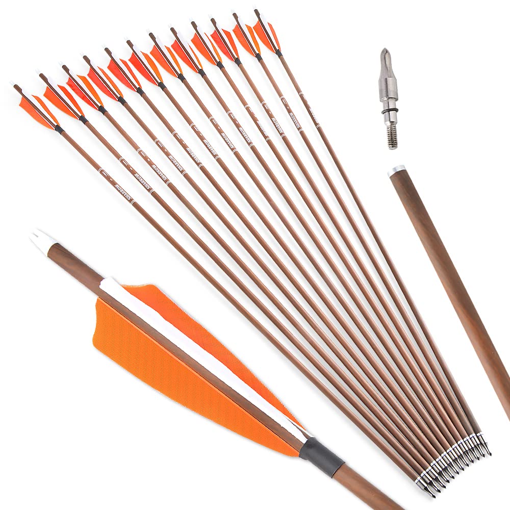 ZSHJGJR 31" Archery Carbon Arrows Spine 340 400 500 600 Hunting Arrows with Removable Tips Natural Feather Targeting Arrows for Compound & Recurve & Traditional Bow 6/12pcs (6, Orange, Spine 400)