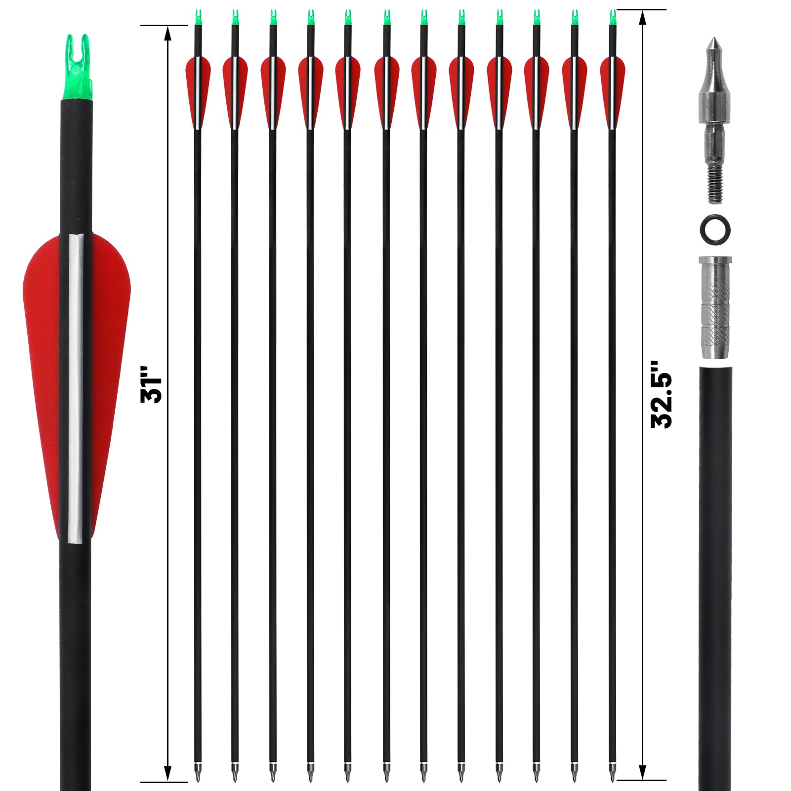 Black Hunter 60 inch Archery Recurve Bow and Arrows Set for Adults with 12 Pcs Carbon Arrows 20-60lb Recurve Hunting Bow for Adults and Beginners to Advanced Outdoor Practice (40 lbs)