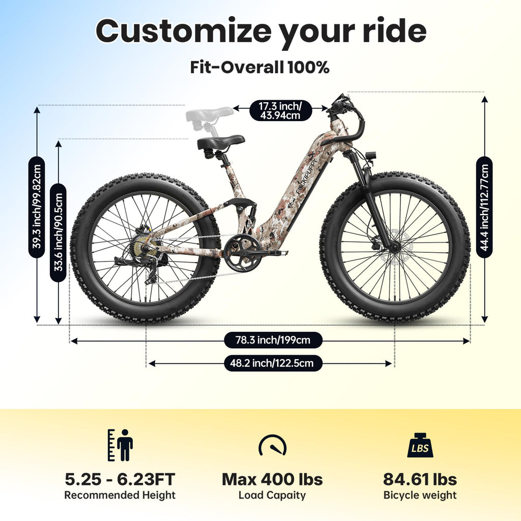 PUCKIPUPPY Electric Bike for Adult with 48V 20AH Battery and 960W Motor, 80 Miles Range, Electric Mountain Bike with 26" Fat Tire, for City and Mountain Road, 28MPH Ebike, Camouflage, Boxer ST