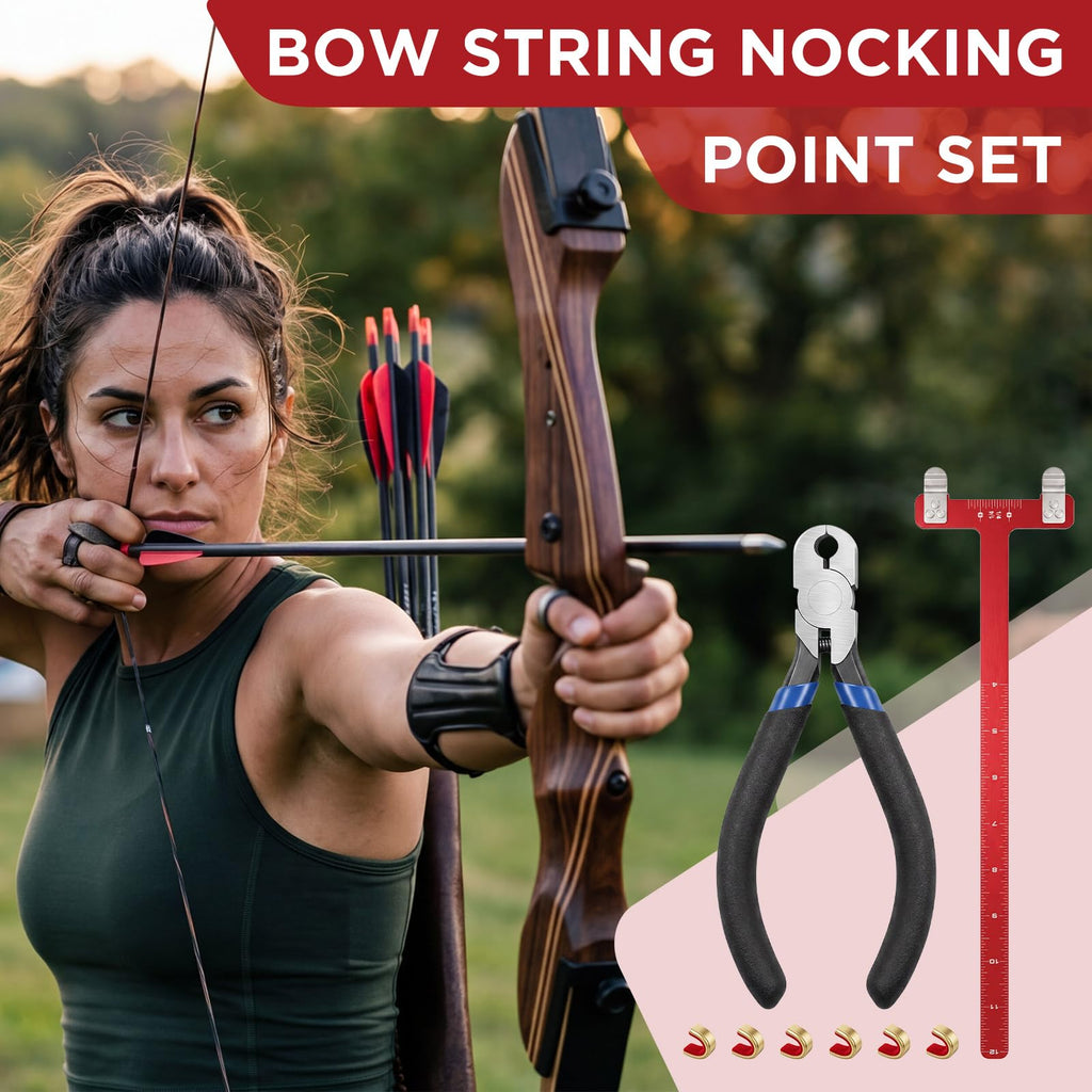 Zonon Bow String Nocking Points Pliers Strings Knock Set T Shape Bow Square Ruler Nocking Buckle Pliers Recurve Turning Kit Archery(Red)