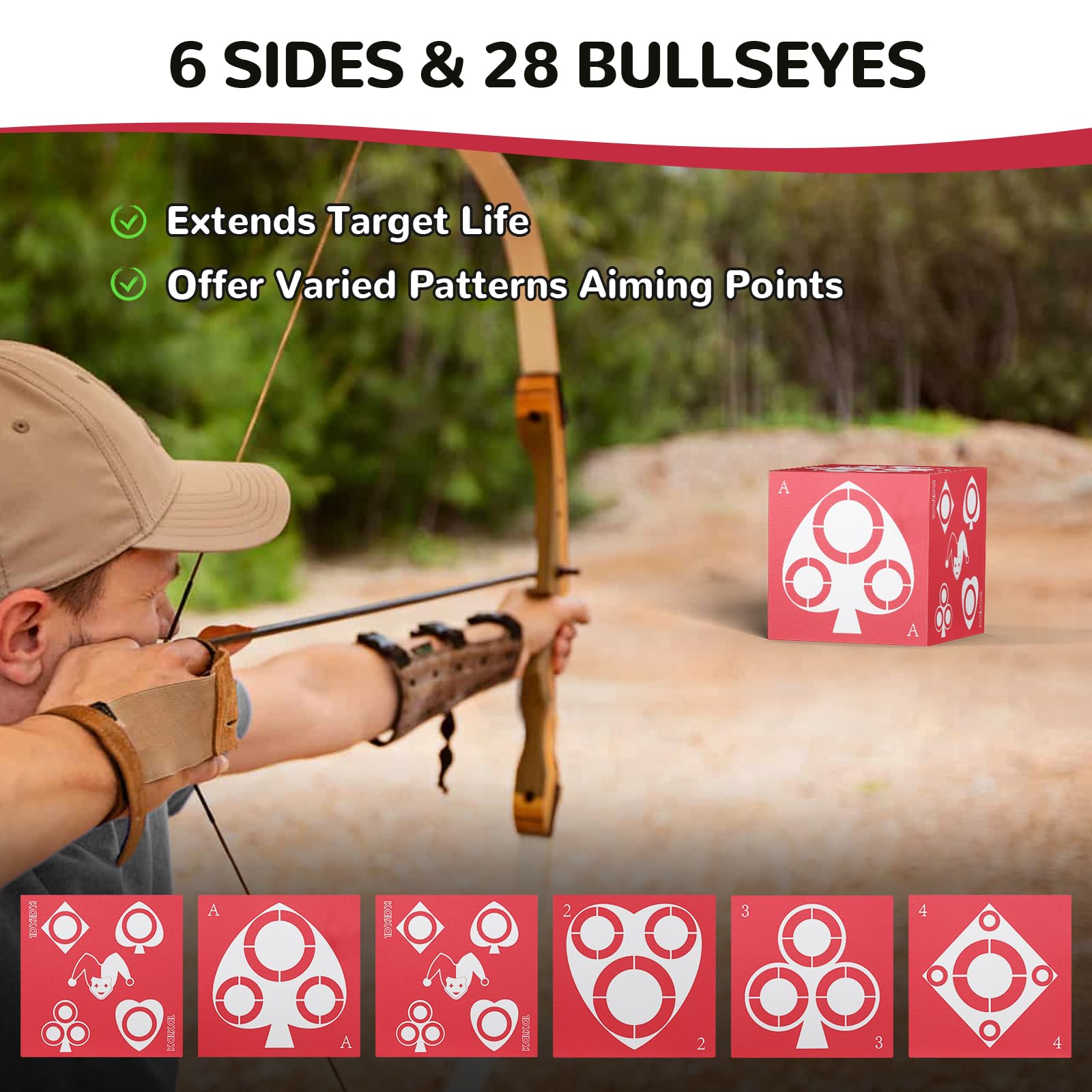 Kalkal Archery Target, 6 Side Foam Archery Target Block with Carry Handle, Easy Arrow Removal, Lightweight Poker Archery Targets for Backyard Practice