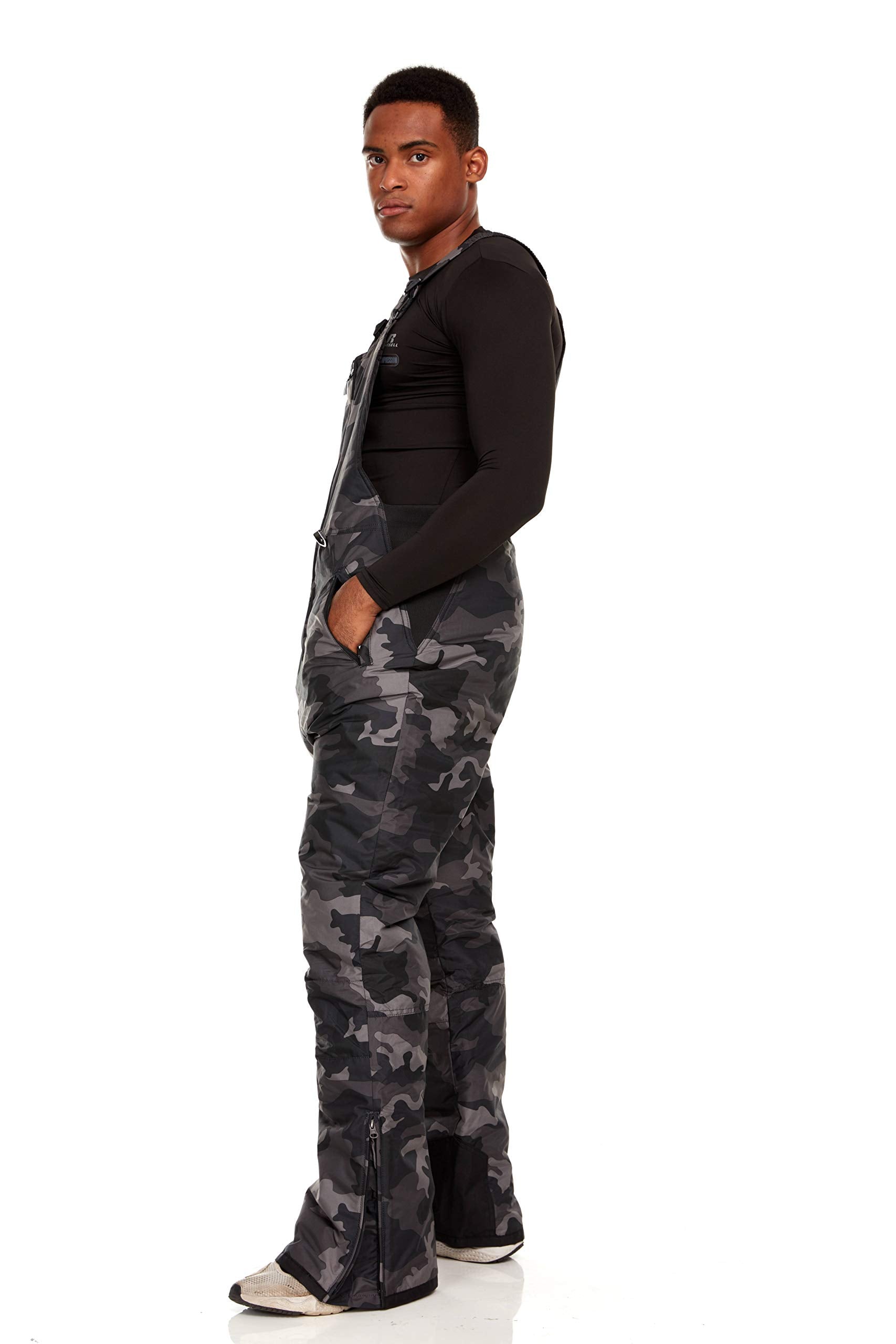 Arctic Quest Mens Insulated Snow and Ski Bib Overalls Snow Pants Snowboard Mens Overalls for Fishing, Hunting, Snowmobiling, Black Grey Camo, Medium