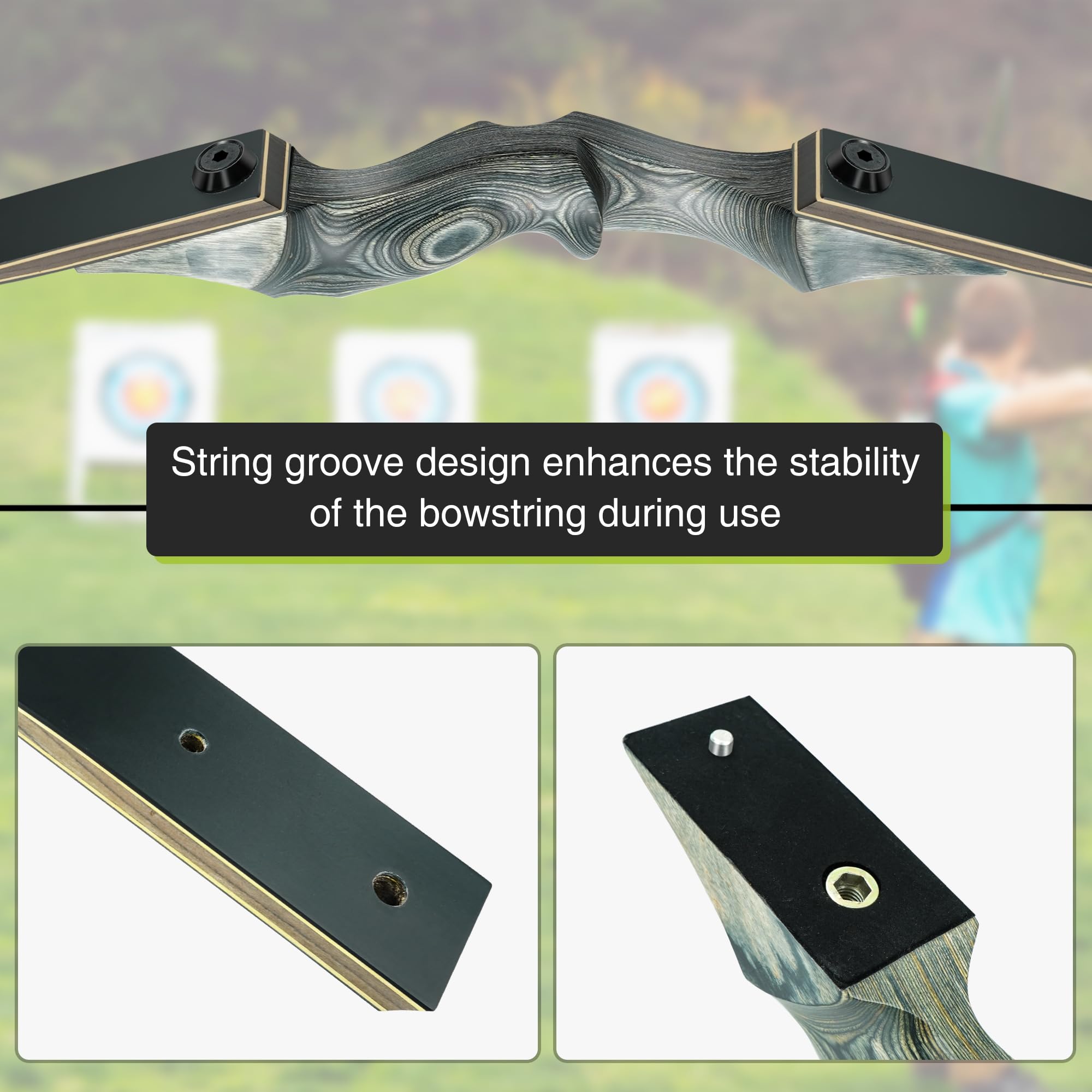 Black Hunter Original Recurve Bow Limbs Replacement, GLURAK 50lb Fiberglass and Bamboo Sheet Laminated Bow Limbs