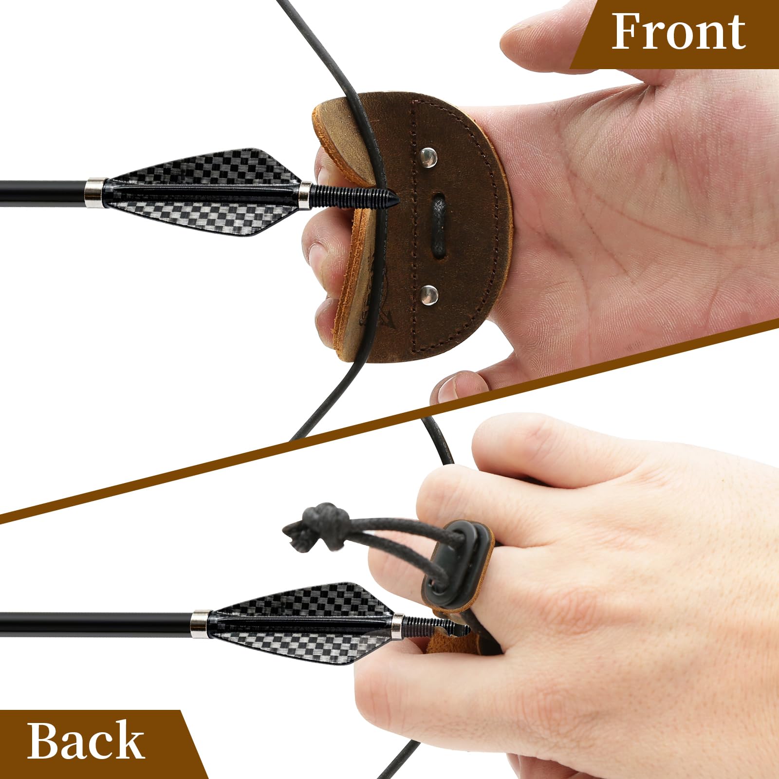 Archery Finger Tab Genuine Leather, Upgraded Recurve Bow Finger Guard with Adjustable Metal Buckle — Prevents Slipping, Ideal for Target Shooting (Left Handed)