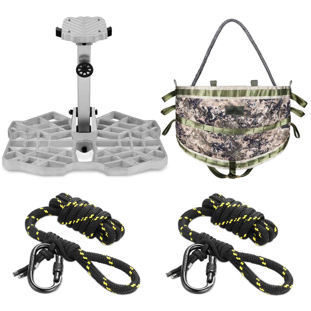 UIIHUNT Complete Tree Saddle Hunting System Kit - Includes 16"x12" Aluminum Saddle Hunting Platform, Gen1 Hunting Saddle, Bridge, Tether & Lineman's Rope for Saddle Hunting