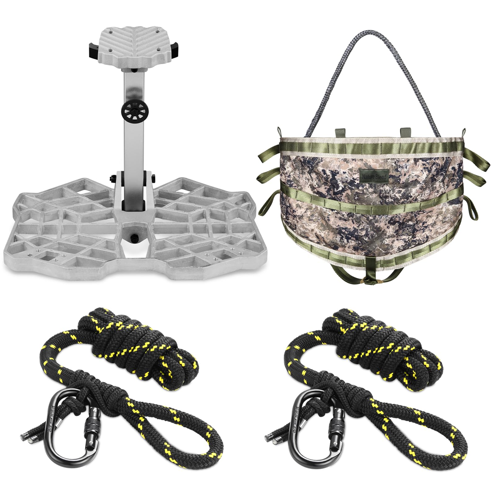 UIIHUNT Complete Tree Saddle Hunting System Kit - Includes 16"x12" Aluminum Saddle Hunting Platform, Gen1 Hunting Saddle, Bridge, Tether & Lineman's Rope for Saddle Hunting