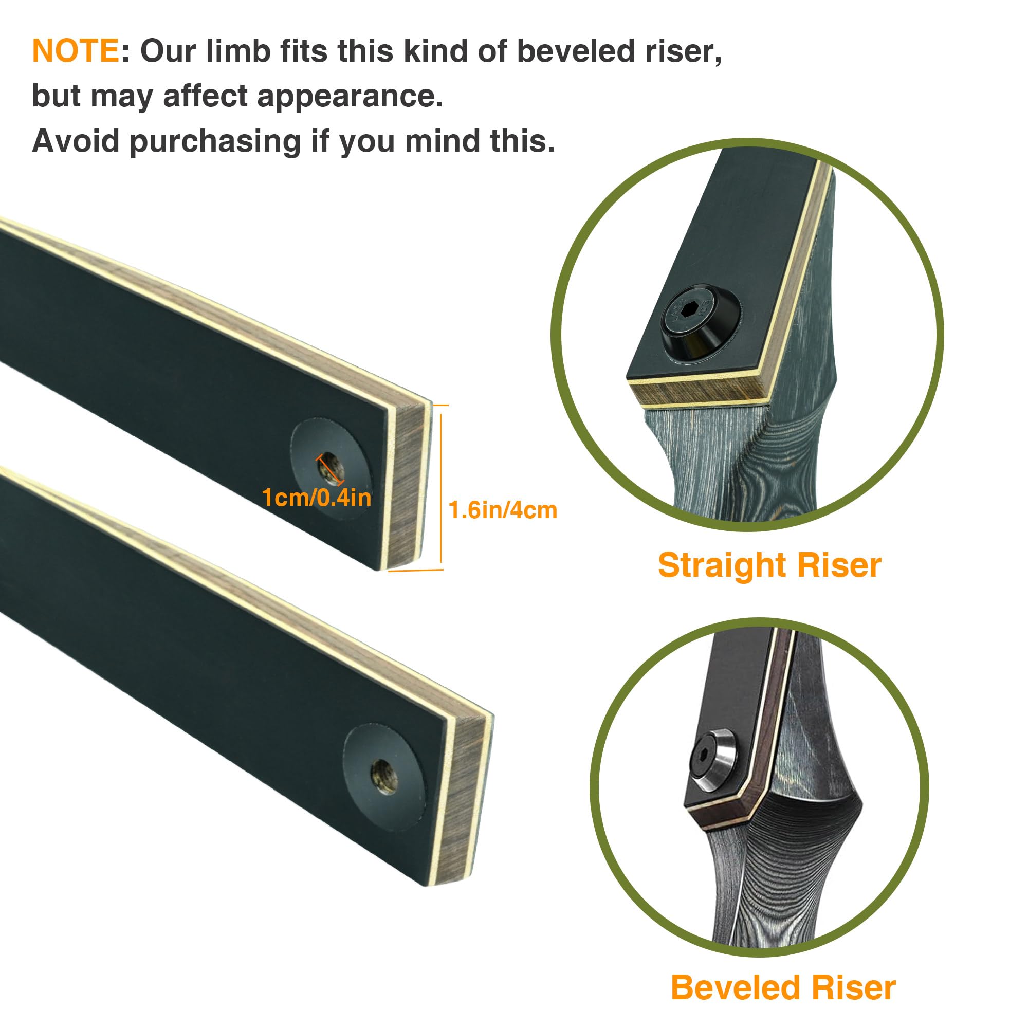 Black Hunter Original Takedown Longbow Limbs Replacement, GLURAK 35lb Fiberglass and Bamboo Sheet Laminated Bow Limbs