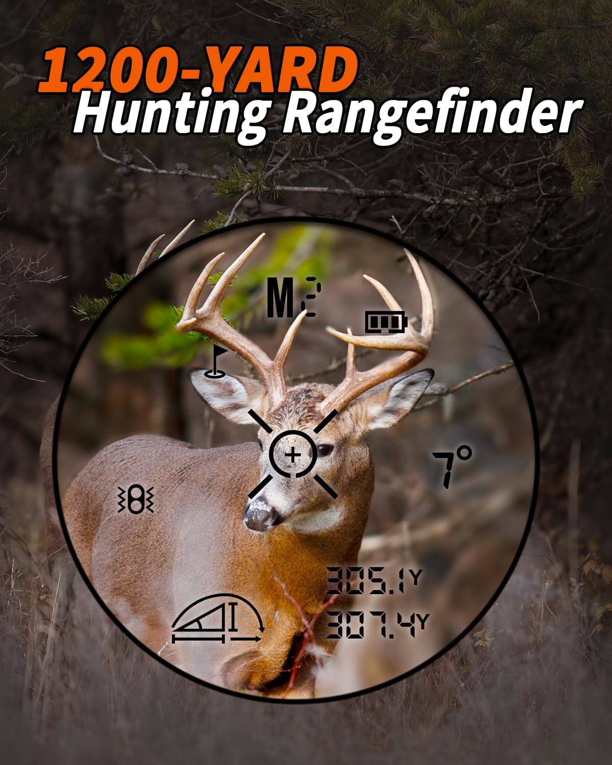 WOSPORTS Hunting Rangefinder, Range Finder for Hunter with Bow Hunting Mode/Distance/Angle/Speed/Scan Multi Functional, 6X Magnification, 1200-Yard