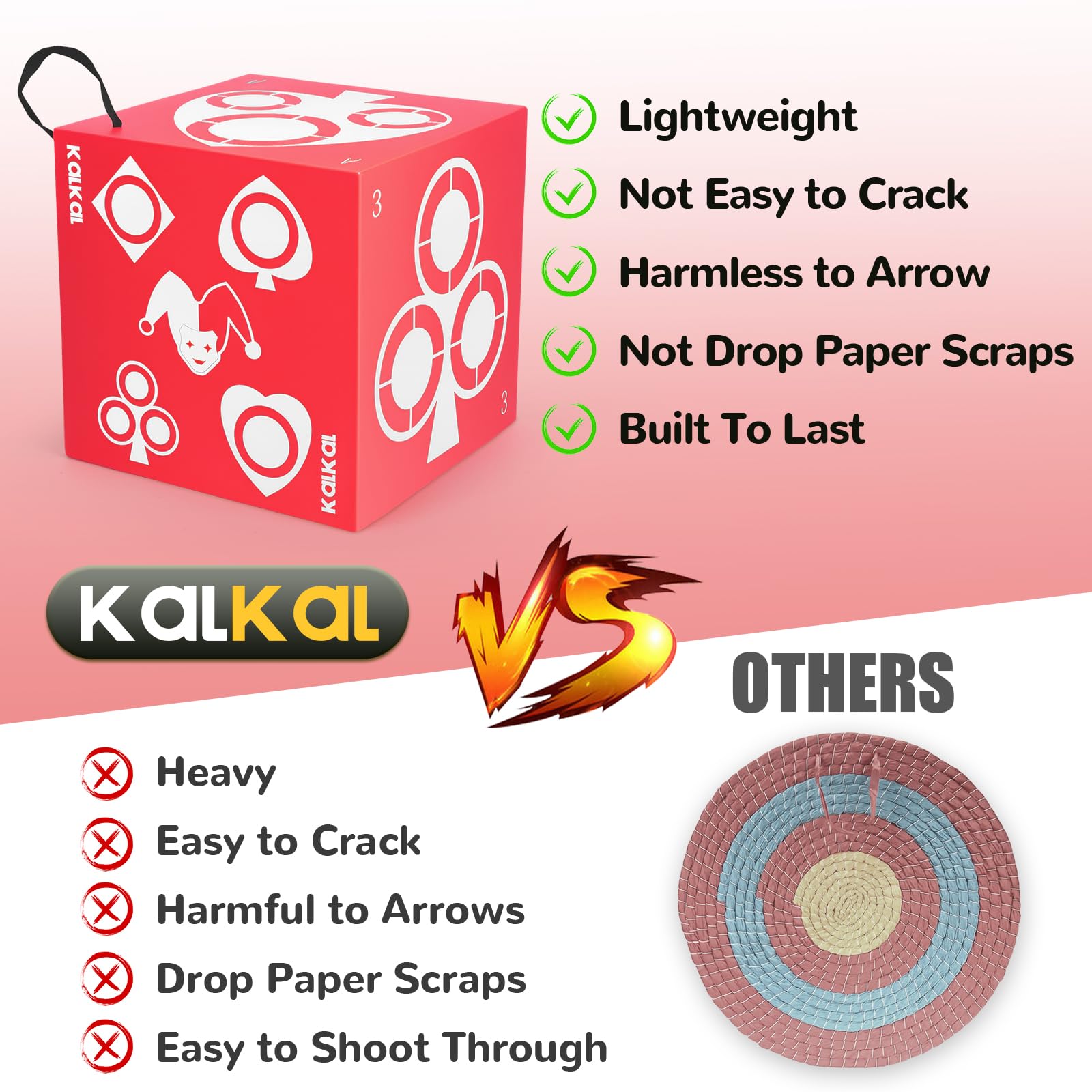 Kalkal Archery Target, 6 Side Foam Archery Target Block with Carry Handle, Easy Arrow Removal, Lightweight Poker Archery Targets for Backyard Practice