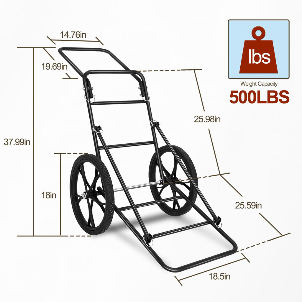 Deer Cart, 500 LBS Folding Deer Game Cart Hauler with 17'' Big Wheels, Heavy-Duty Metal Frame, Ergonomic Handle, Hunting, Camping, Fishing & Hiking