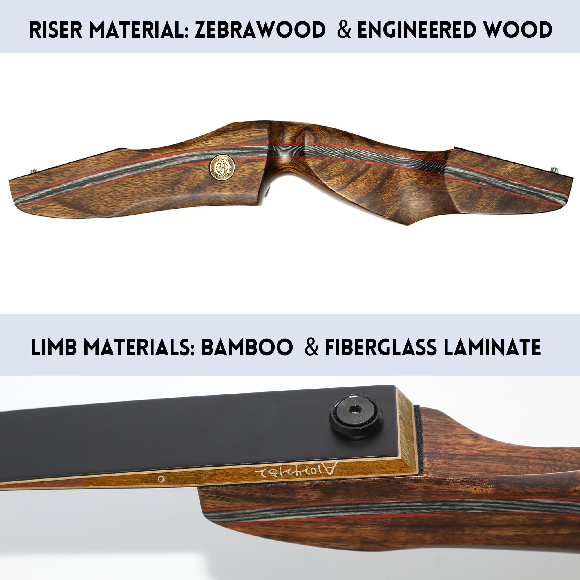 ARCTIRA Archery Recurve Bow Takedown Traditional Hunting Bow 30-50lb with Bamboo Core Limbs and Wooden Riser for Adults Beginner Target Practice 60 inches (Brown-Black, Right Hand, 40, Pounds)