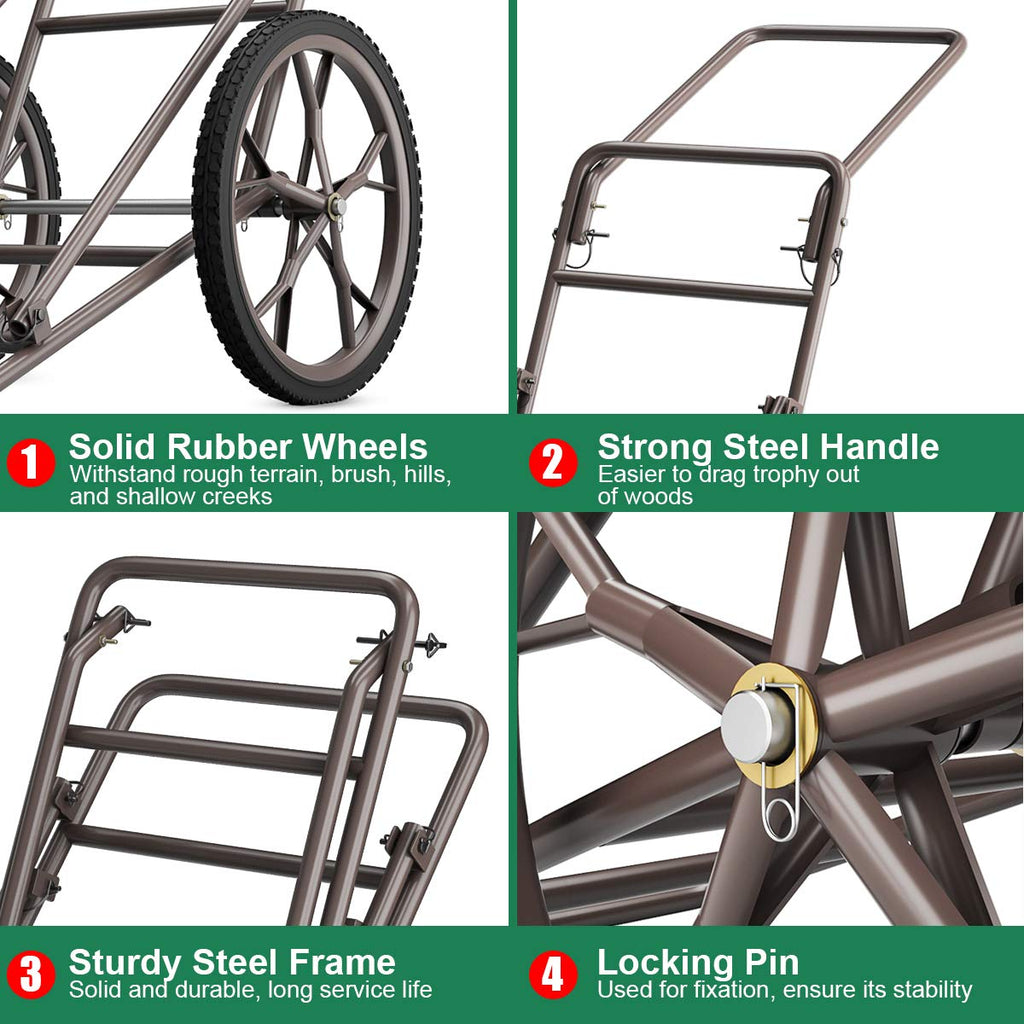 GYMAX Deer Cart, Heavy-Duty 500 lbs Folding Game Carts with 17" Big Wheels & Metal Frame, All-Terrain Hawk Crawler Deer Cart Game Hauler for Hunting