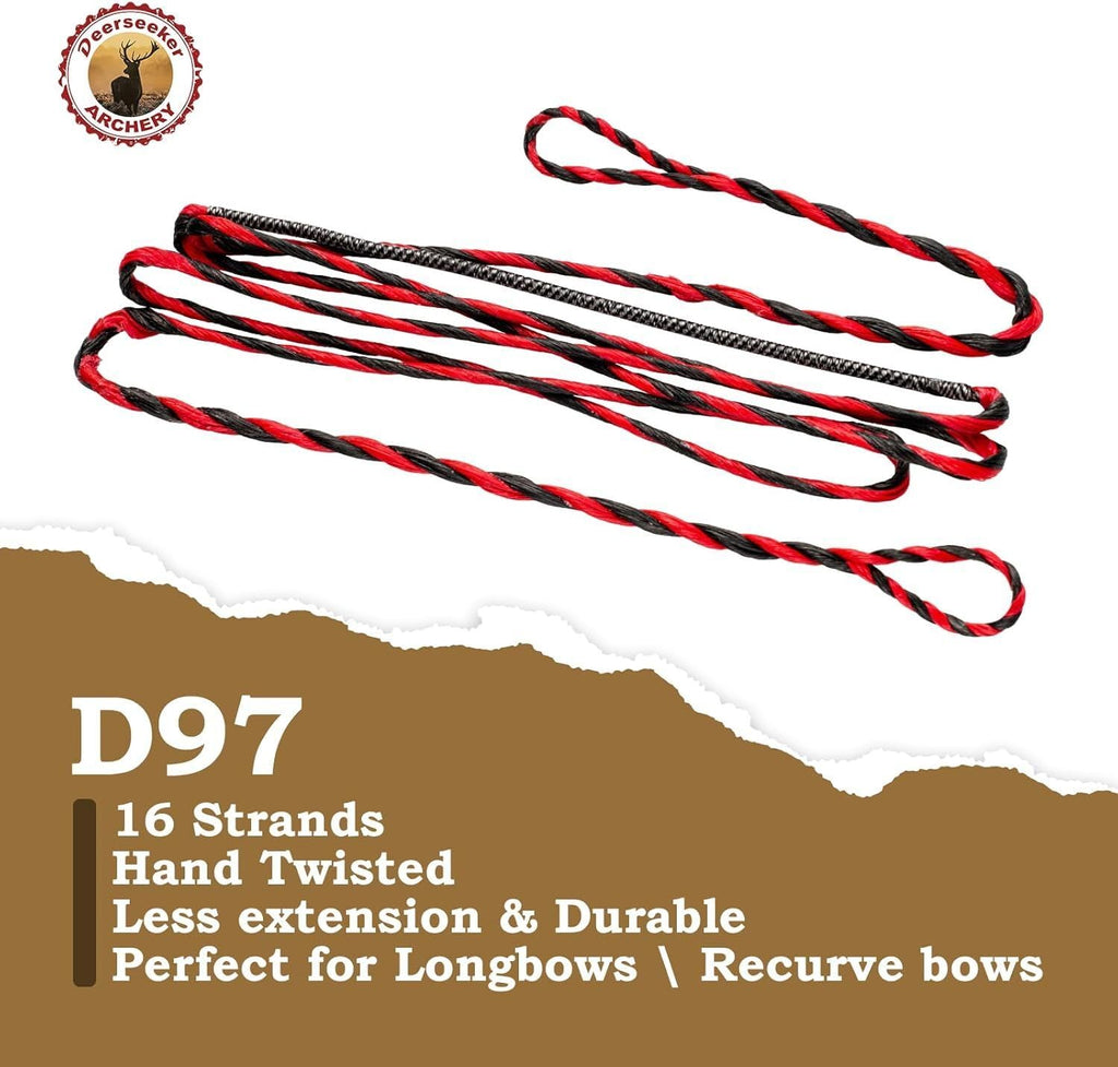 Deerseeker Flemish D97 Bow String Handmade Twist Bowstring 16 Strands 54-70in Fast Flight for Traditional Longbow Recurve Bow Replacement Archery Accessories (Brown+Black, AMO 64"(Actual Length 60"))