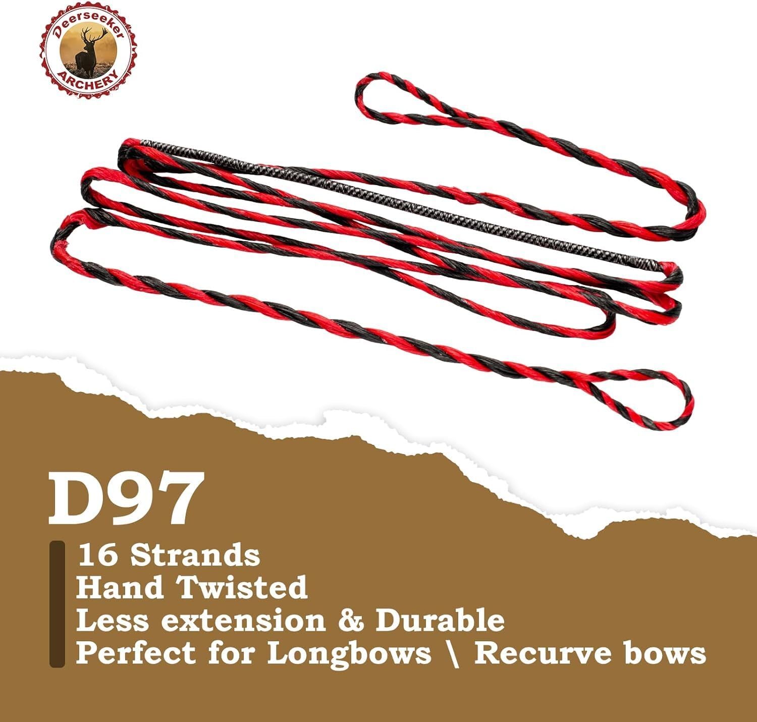 Deerseeker Flemish D97 Bow String Handmade Twist Bowstring 16 Strands 54-70in Fast Flight for Traditional Longbow Recurve Bow Replacement Archery Accessories (Brown+Black, AMO 64"(Actual Length 60"))