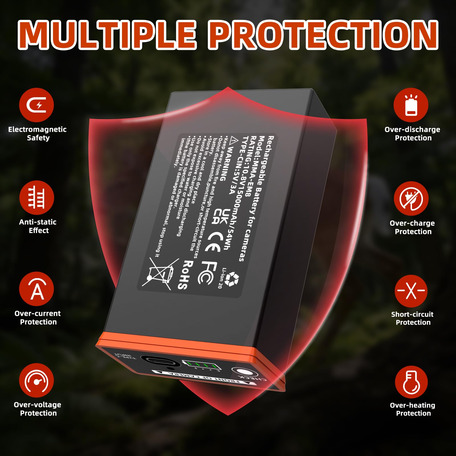4 Pack Battery for Moultrie Power Mag Rechargeable Lithium-Ion Battery Pack Replacement, Compatible with Moultrie Cellular Trail Cameras Edge, Edge Pro, Edge 2, Edge 2 Pro, Sup Solar Panel Charging