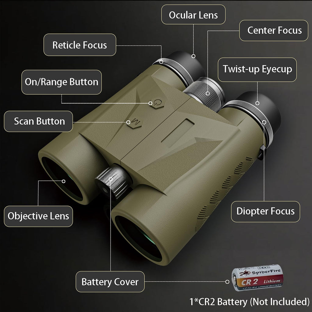 Gravoptics Rangefinder Binoculars for Hunting, 1968 Yard Long Range Laser Rangefinding 10x42mm, Fast 0.15s IP65 Waterproof ±0.5m Accuracy Range Finder Built in for Hunter/Outdoors
