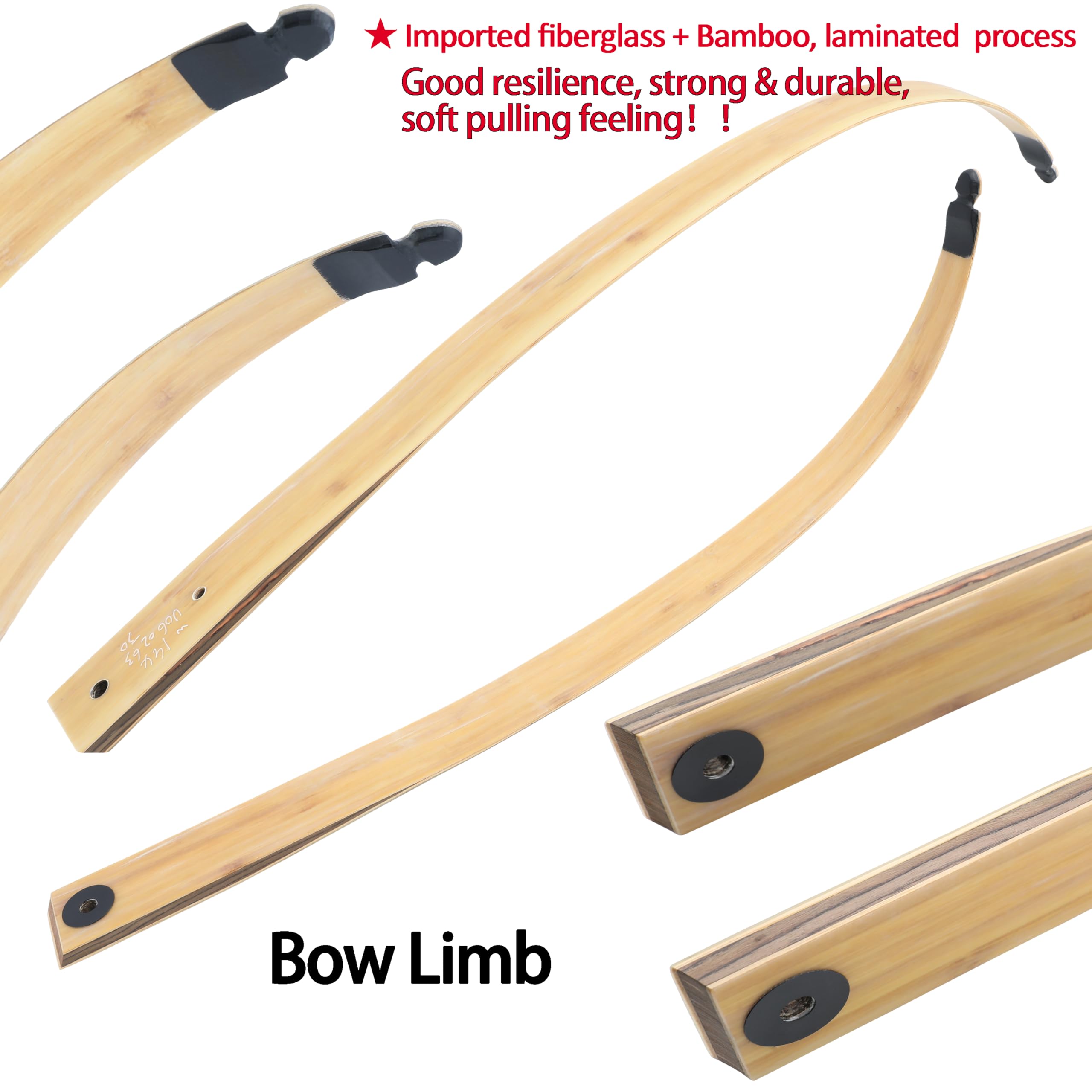 ZSHJGJR 60” Black Hunter Original Recurve Bow for Adults American Hunting Longbow Archery Bow 20-60lbs Right Handed for Archery Hunting Shooting Practice (Wood, 50lbs)