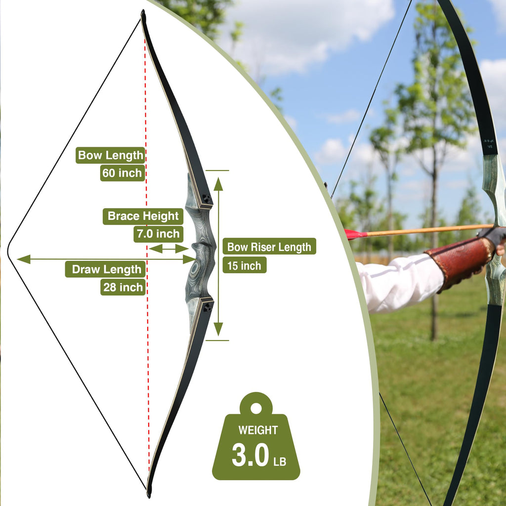 Black Hunter Takedown Longbow, GLURAK 60" Wooden Archery Bow Hunting Bow - Right Hand Bow for Beginner Training Practice, 60lb