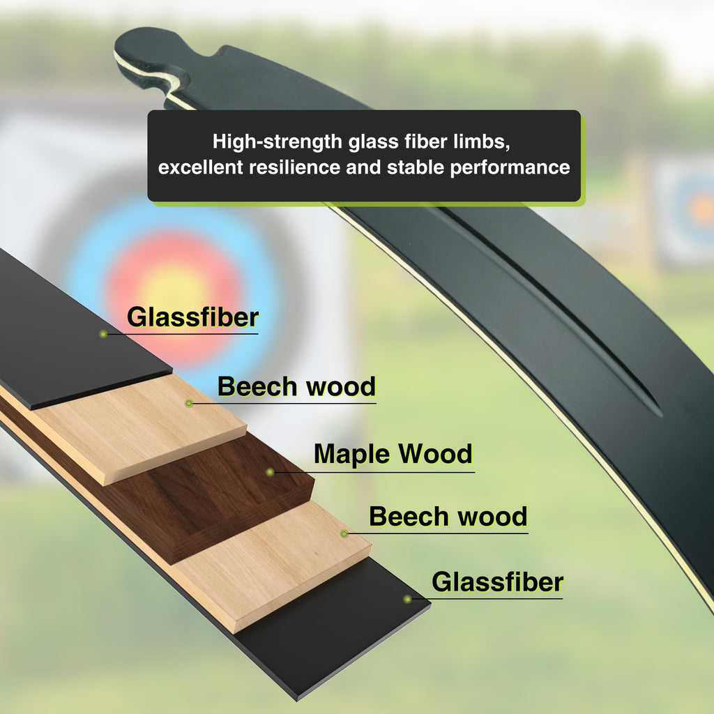 Black Hunter Original Recurve Bow Limbs Replacement, GLURAK 50lb Fiberglass and Bamboo Sheet Laminated Bow Limbs