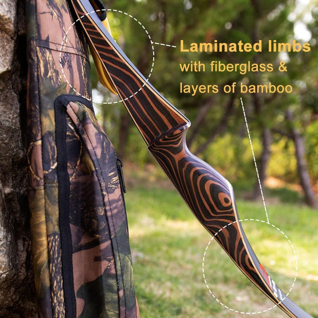 Deerseeker Outdoor Archery 54" Traditional Bow Hunting Longbow with Bamboo Core Limbs Handmade Recurve Bow RH/LH for Targeting Practice Shooting Youth & Adults Bow Set (30lb, Right Hand)