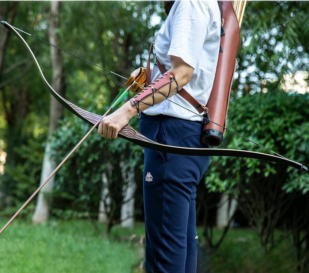 Deerseeker Outdoor Archery 54" Traditional Bow Hunting Longbow with Bamboo Core Limbs Handmade Recurve Bow RH/LH for Targeting Practice Shooting Youth & Adults Bow Set (30lb, Right Hand)
