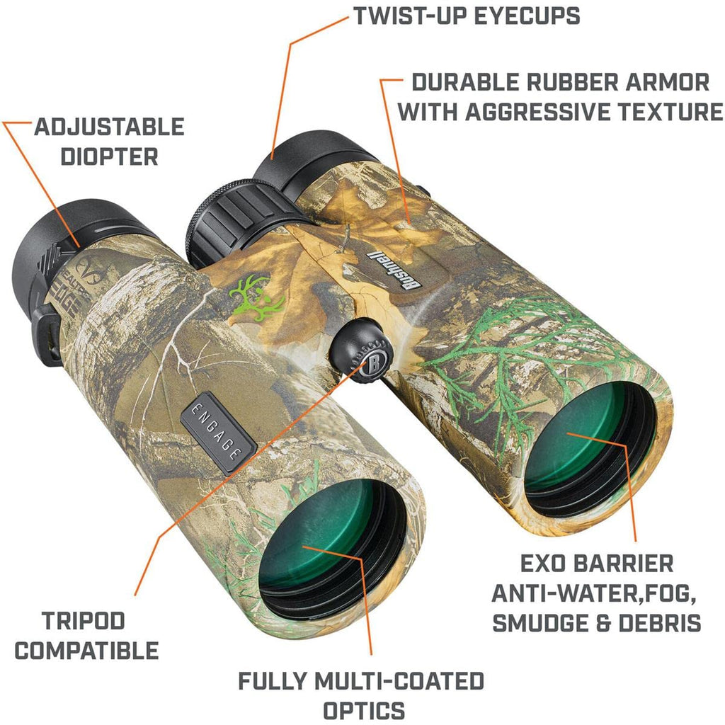 Bushnell Engage X 10x42 Binoculars - Waterproof, Lightweight Optics with EXO Barrier Coating, All-Purpose Binoculars for Hunting, Birding & Travel, Realtree Edge Camo